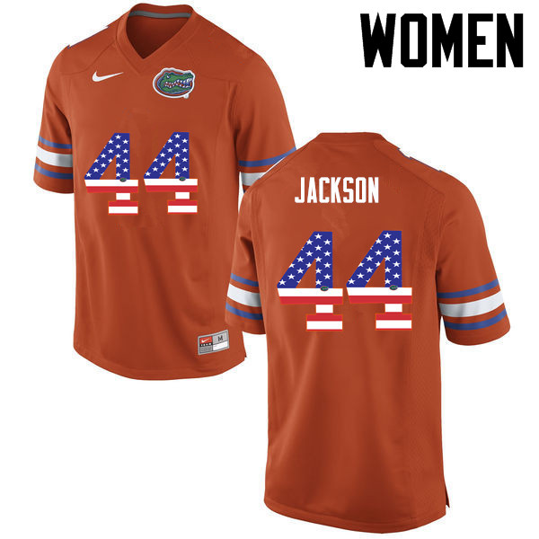 Women Florida Gators #44 Rayshad Jackson College Football USA Flag Fashion Jerseys-Orange - Click Image to Close